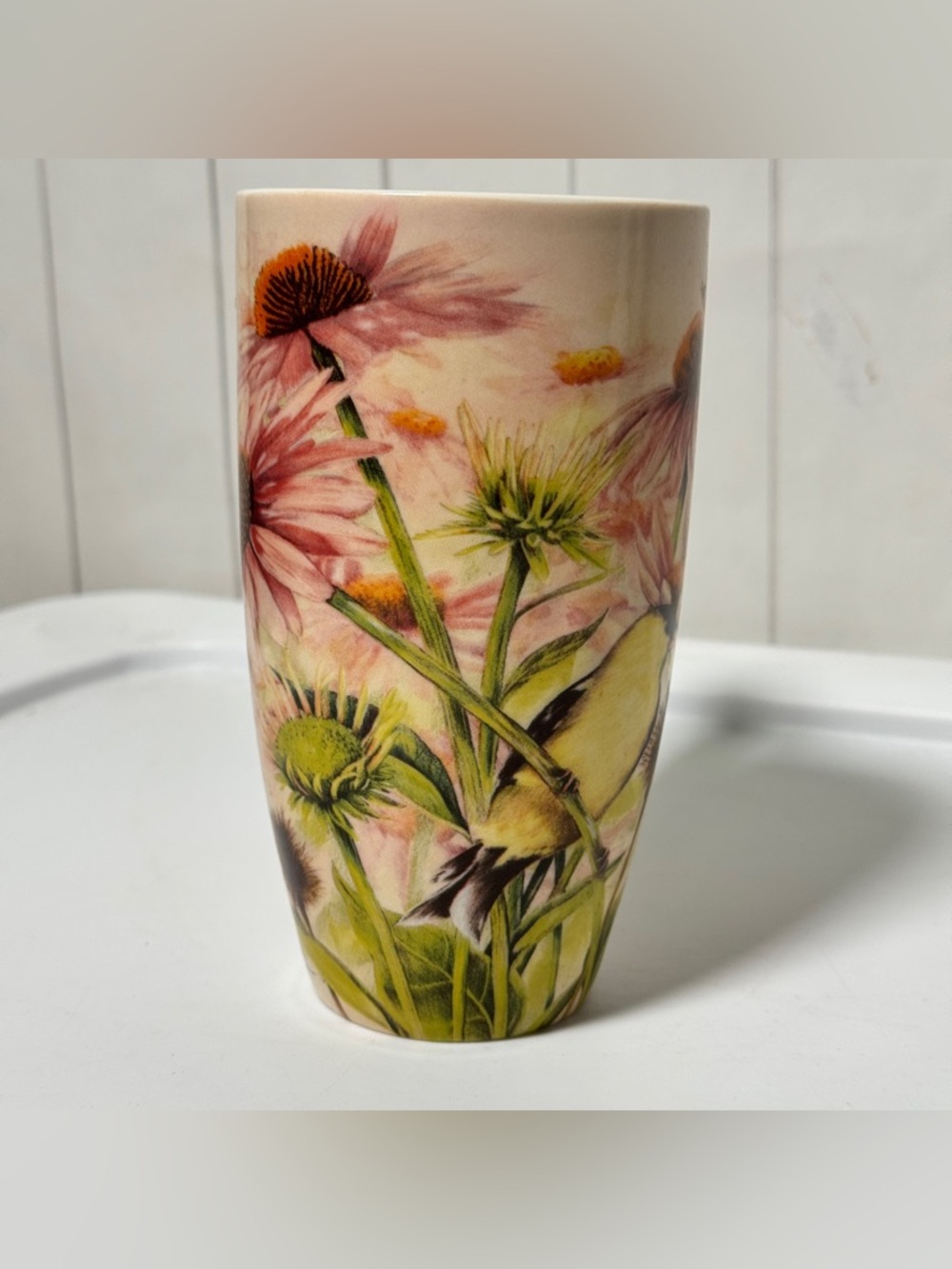 Cypress Home SB Baldwin Travel Mug Floral Bird Butterfly 2006 Artsy 6" Cup - Picture 3 of 7